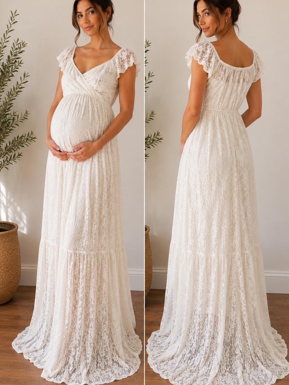 JustVH Maternity White Lace Maxi Dress – Size XL